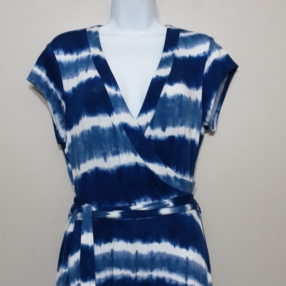 New direction women maxi dress tie dye V-neck belted casual vacation y2k M retro - Picture 2 of 9